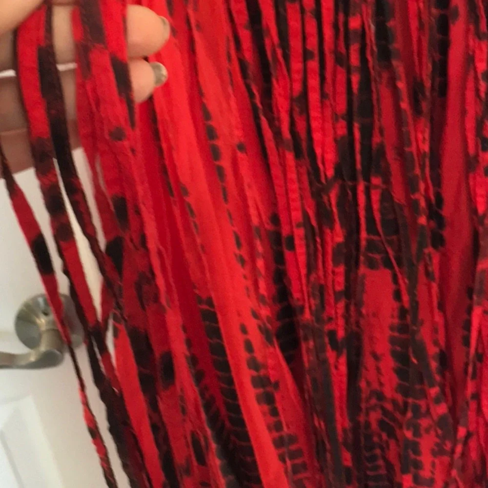Michael Kors Fringe Weave Sleeveless V Neck Maxi Dress Red and Black size XS